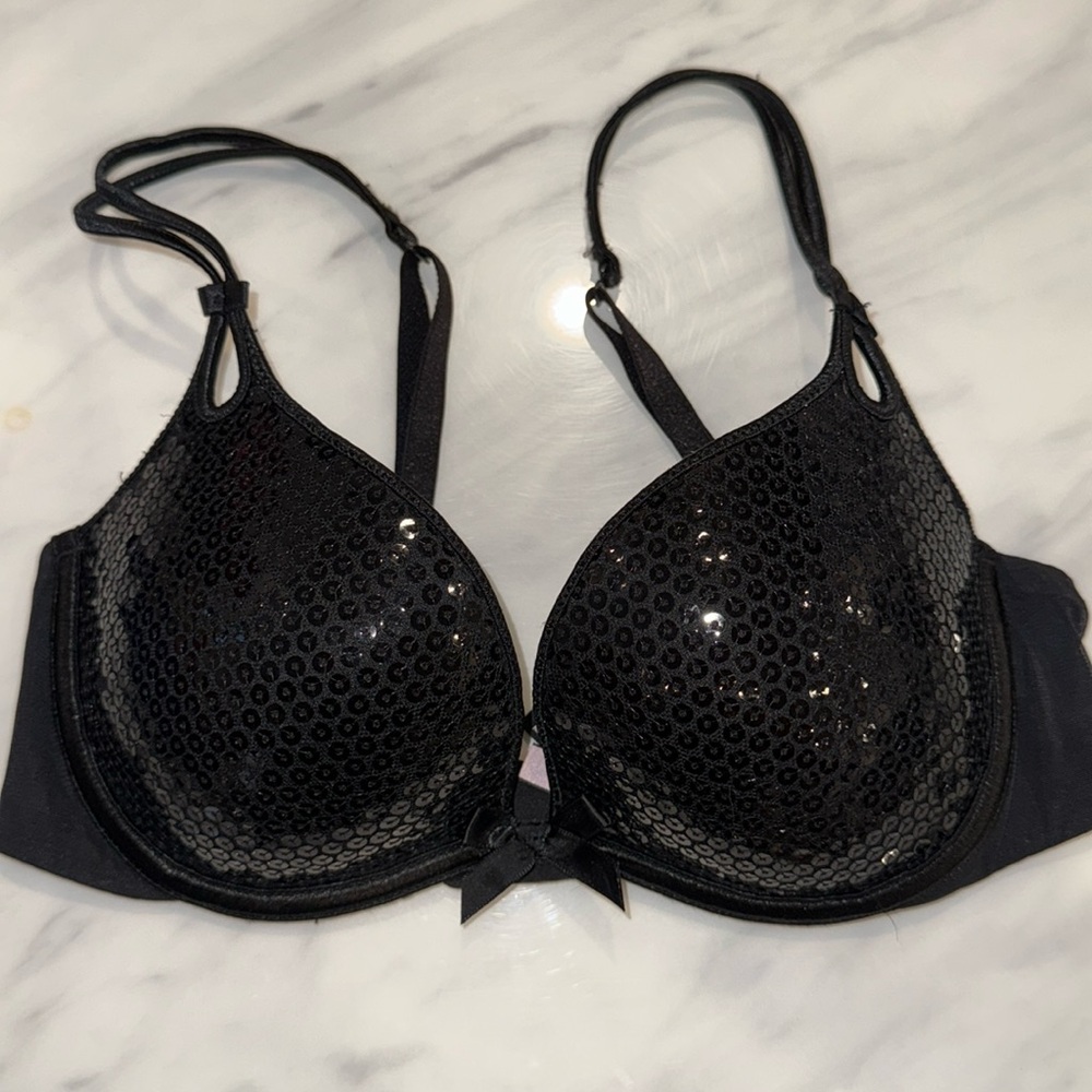 Victoria’s Secret push-up bra 32C preowned black sparkles